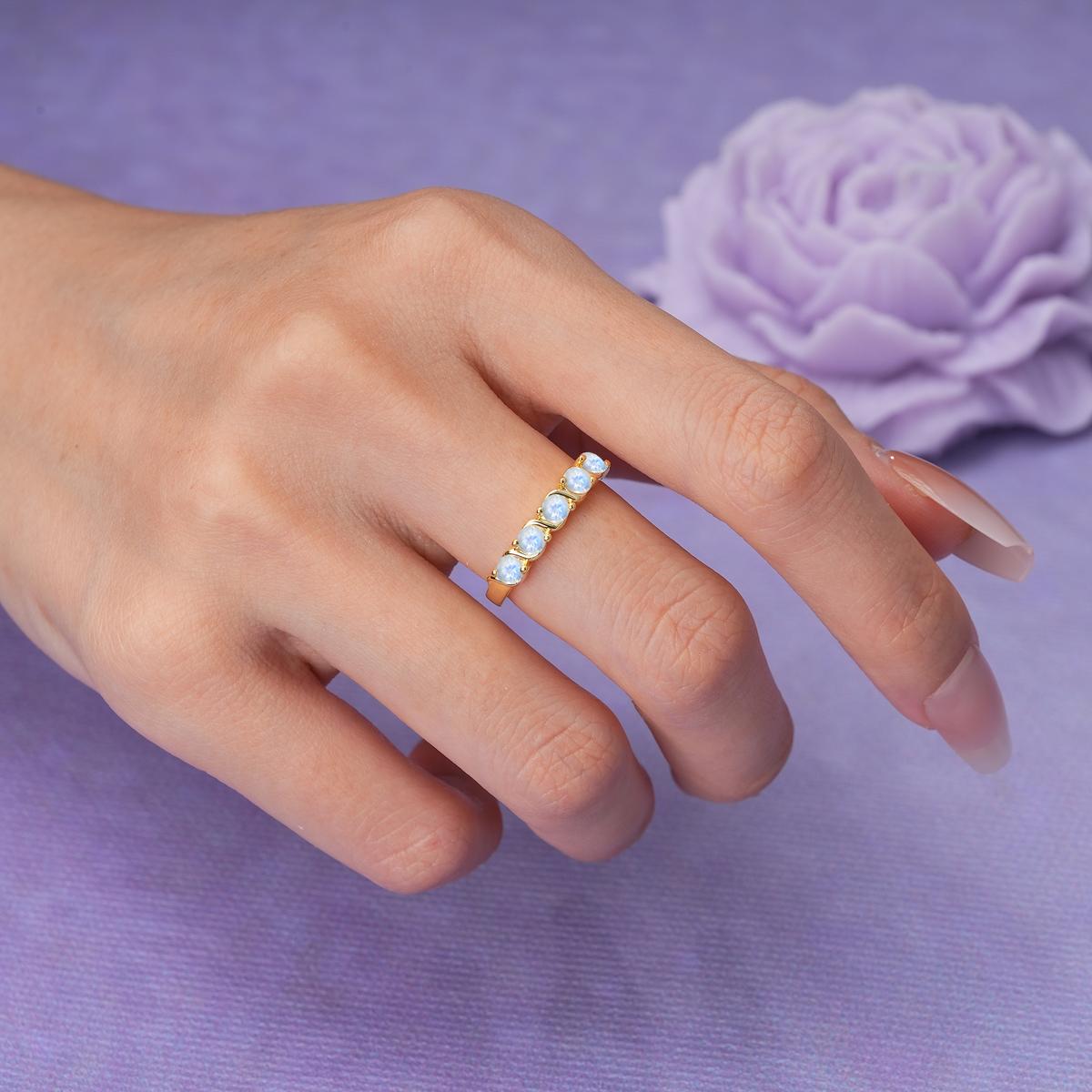 Luxurious Pavé-Set Diamonds, Classic 2-Prong Round Cut Moonstone Wedding Ring