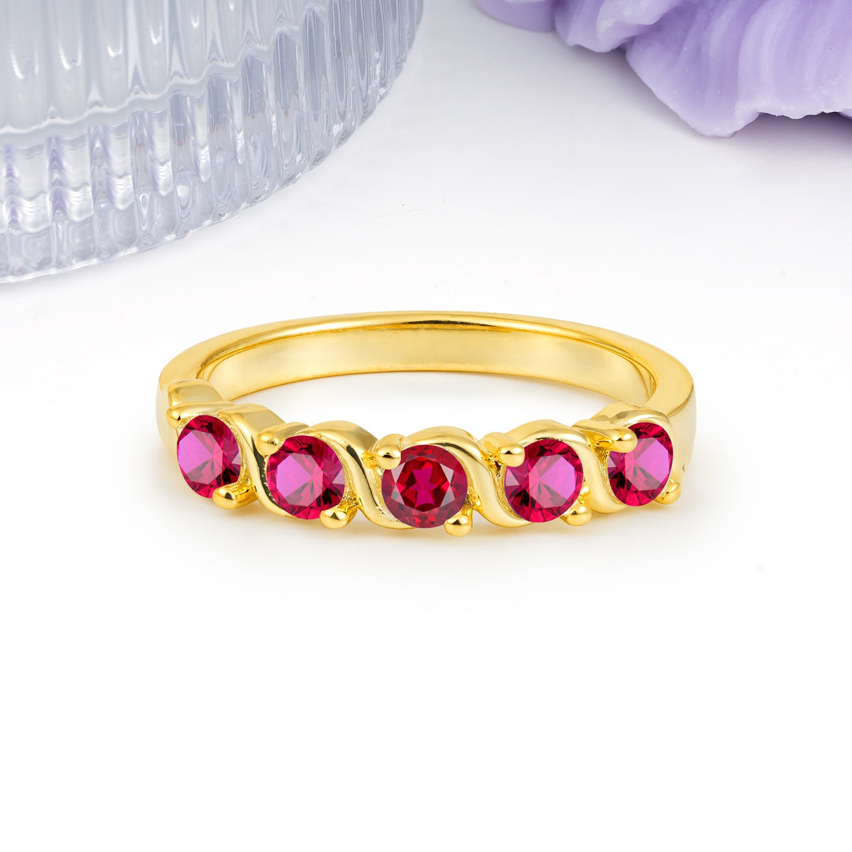 Luxurious Pavé-Set Diamonds, Classic 2-Prong Round Cut Ruby Wedding Ring - Additional view