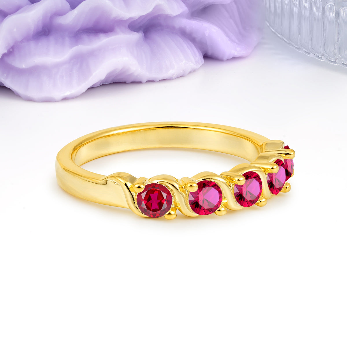 Luxurious Pavé-Set Diamonds, Classic 2-Prong Round Cut Ruby Wedding Ring - Additional view