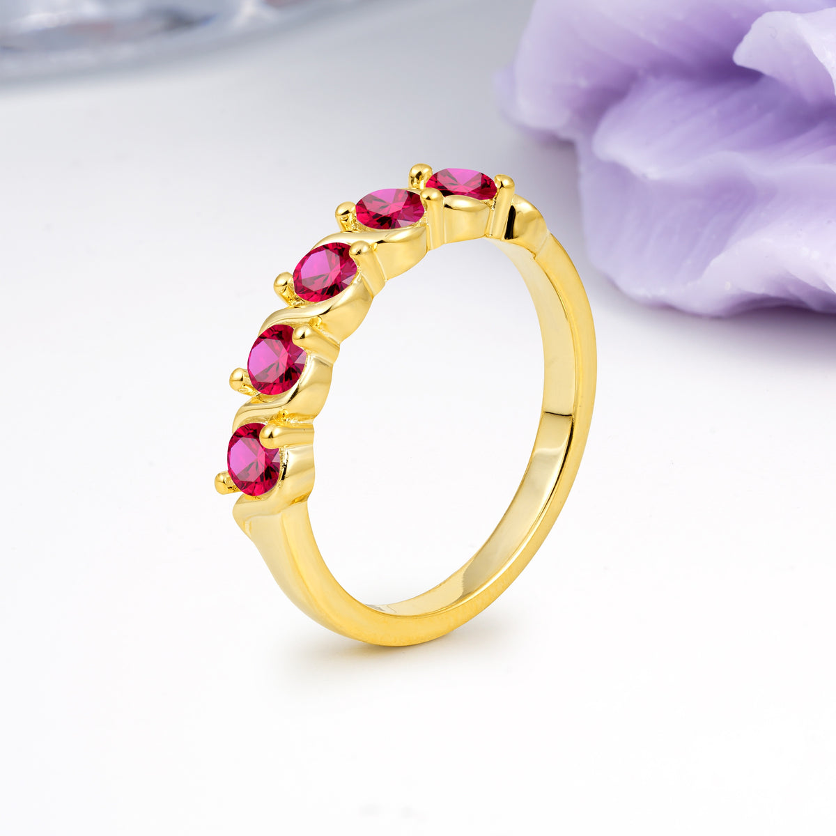 Luxurious Pavé-Set Diamonds, Classic 2-Prong Round Cut Ruby Wedding Ring - Additional view