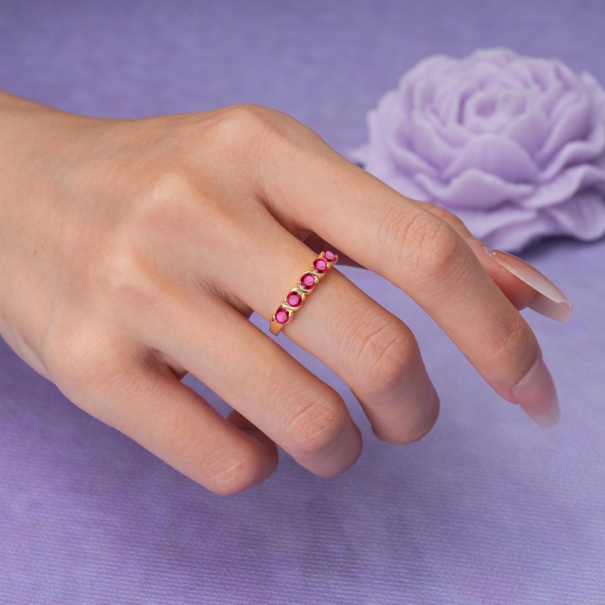 Luxurious Pavé-Set Diamonds, Classic 2-Prong Round Cut Ruby Wedding Ring