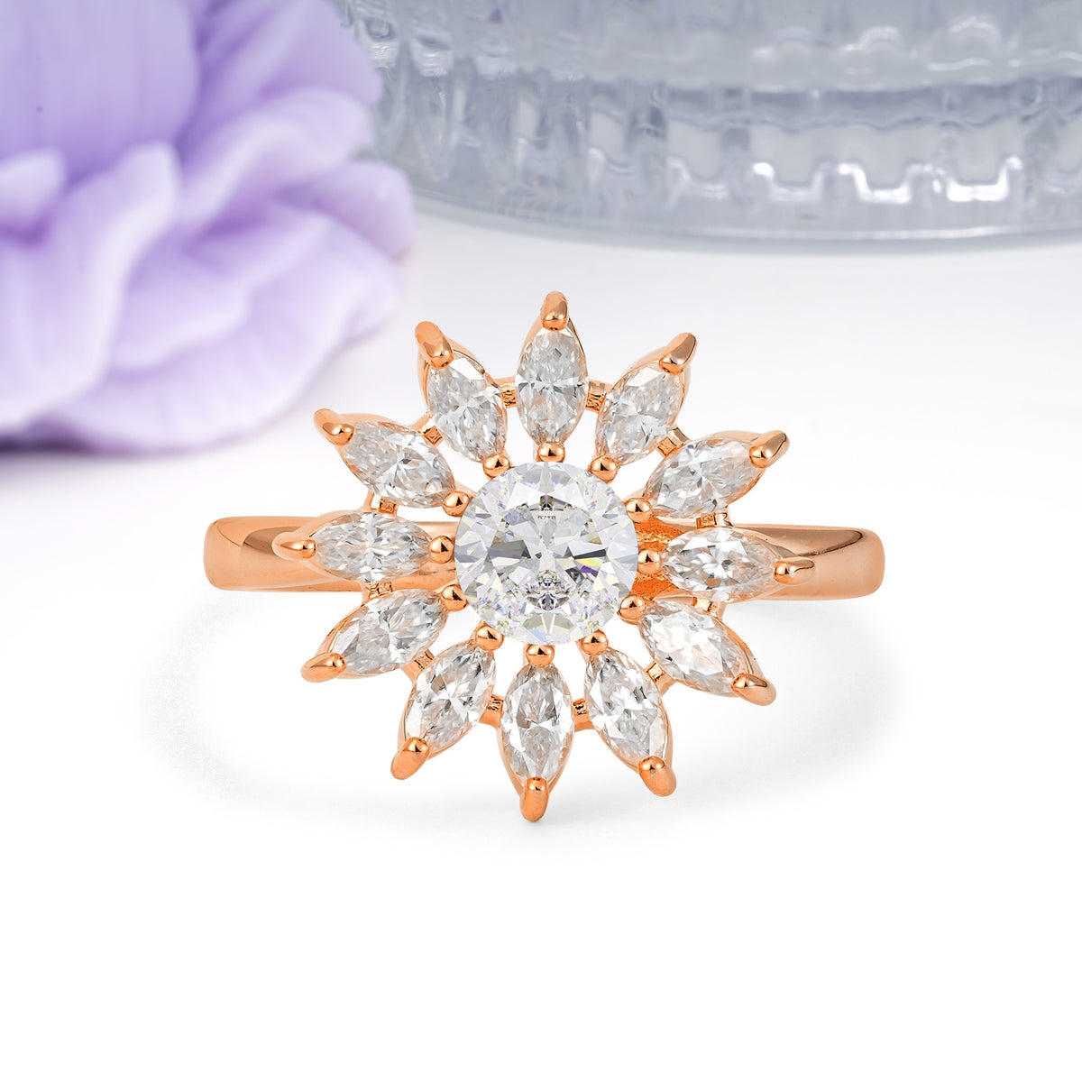 Luxurious Classic Flower-Shaped 12-Prong Round Cut Moissanite Engagement Ring - Additional view