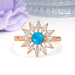 Luxurious Classic Flower-Shaped 12-Prong Round Cut Turquoise Engagement Ring - Additional view