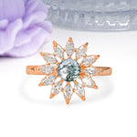 Luxurious Classic Flower-Shaped 12-Prong Round Cut Moss Agate Engagement Ring - Additional view