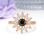 Luxurious Classic Flower-Shaped 12-Prong Round Cut Black Onyx Engagement Ring - Additional view