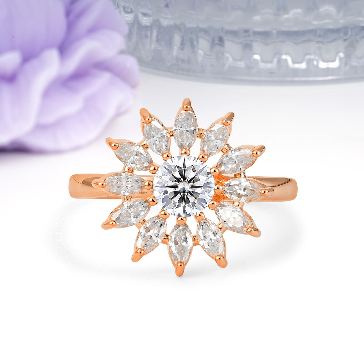 Luxurious Classic Flower-Shaped 12-Prong Round Cut Lab Diamond Engagement Ring - Additional view