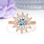 Luxurious Classic Flower-Shaped 12-Prong Round Cut Aquamarine Engagement Ring - Additional view