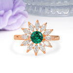 Luxurious Classic Flower-Shaped 12-Prong Round Cut Emerald Engagement Ring - Additional view