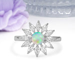 Luxurious Classic Flower-Shaped 12-Prong Round Cut Fire Opal Engagement Ring - Additional view