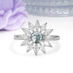Luxurious Classic Flower-Shaped 12-Prong Round Cut Moss Agate Engagement Ring - Additional view