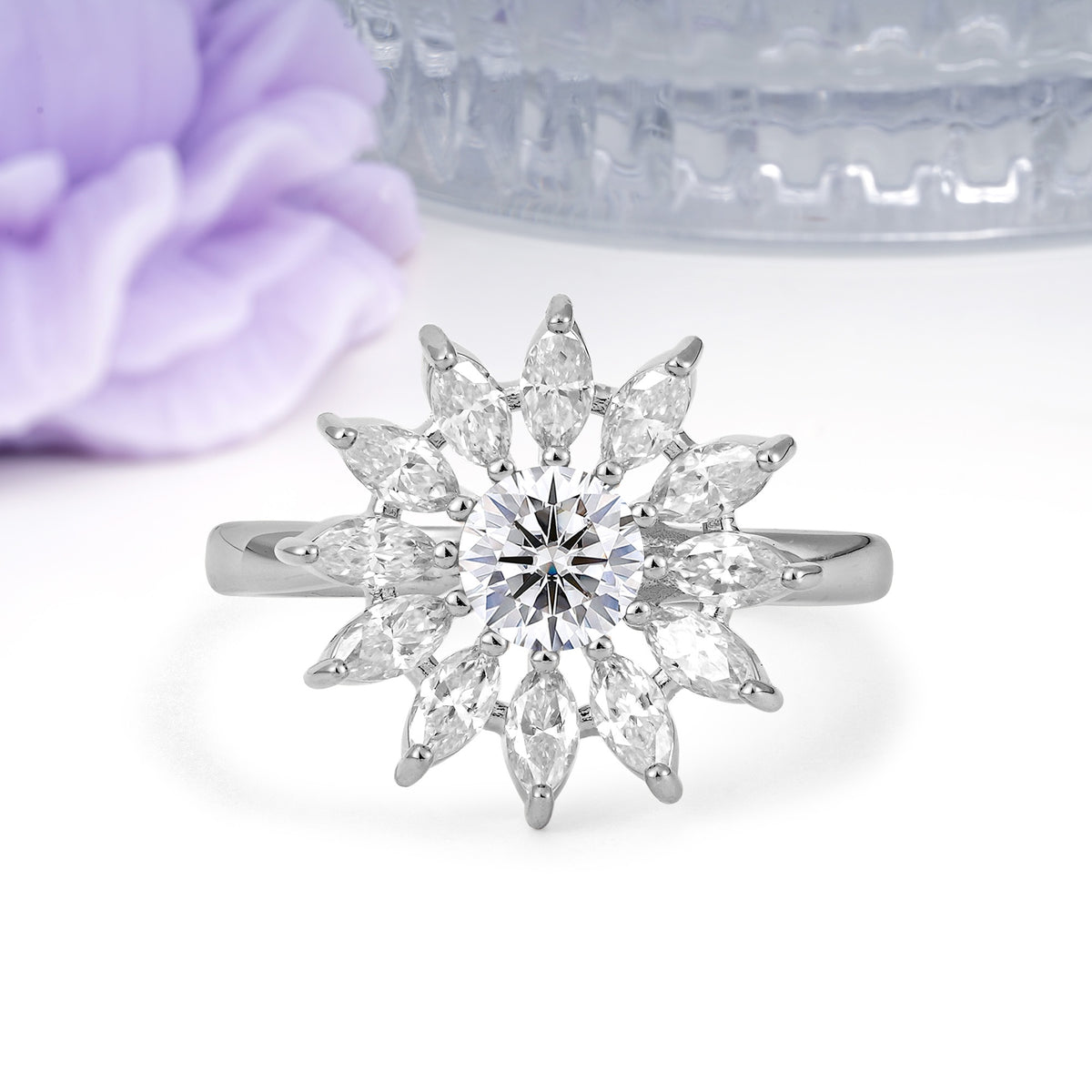 Luxurious Classic Flower-Shaped 12-Prong Round Cut Lab Diamond Engagement Ring - Additional view