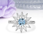 Luxurious Classic Flower-Shaped 12-Prong Round Cut Aquamarine Engagement Ring - Additional view