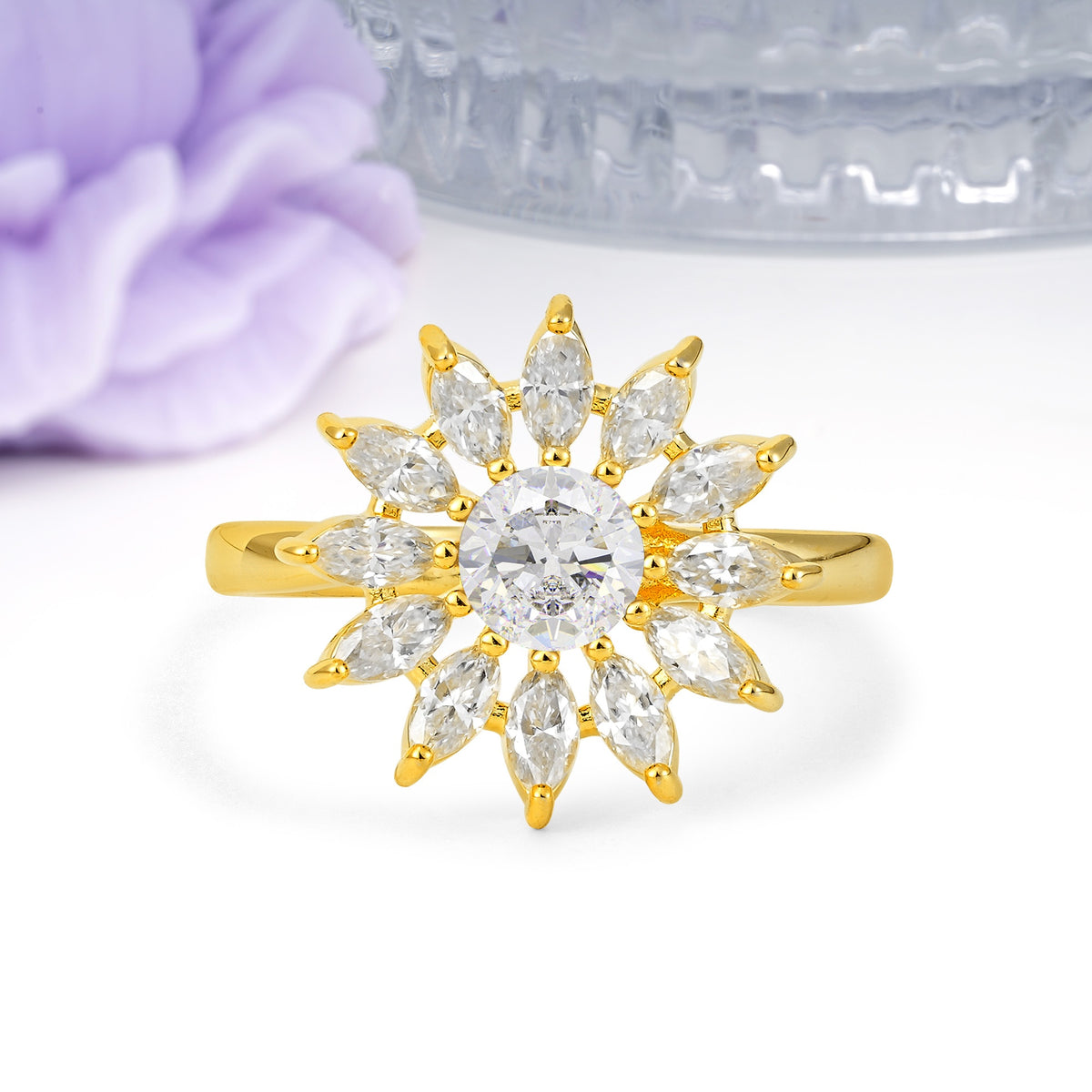 Luxurious Classic Flower-Shaped 12-Prong Round Cut Moissanite Engagement Ring - Additional view