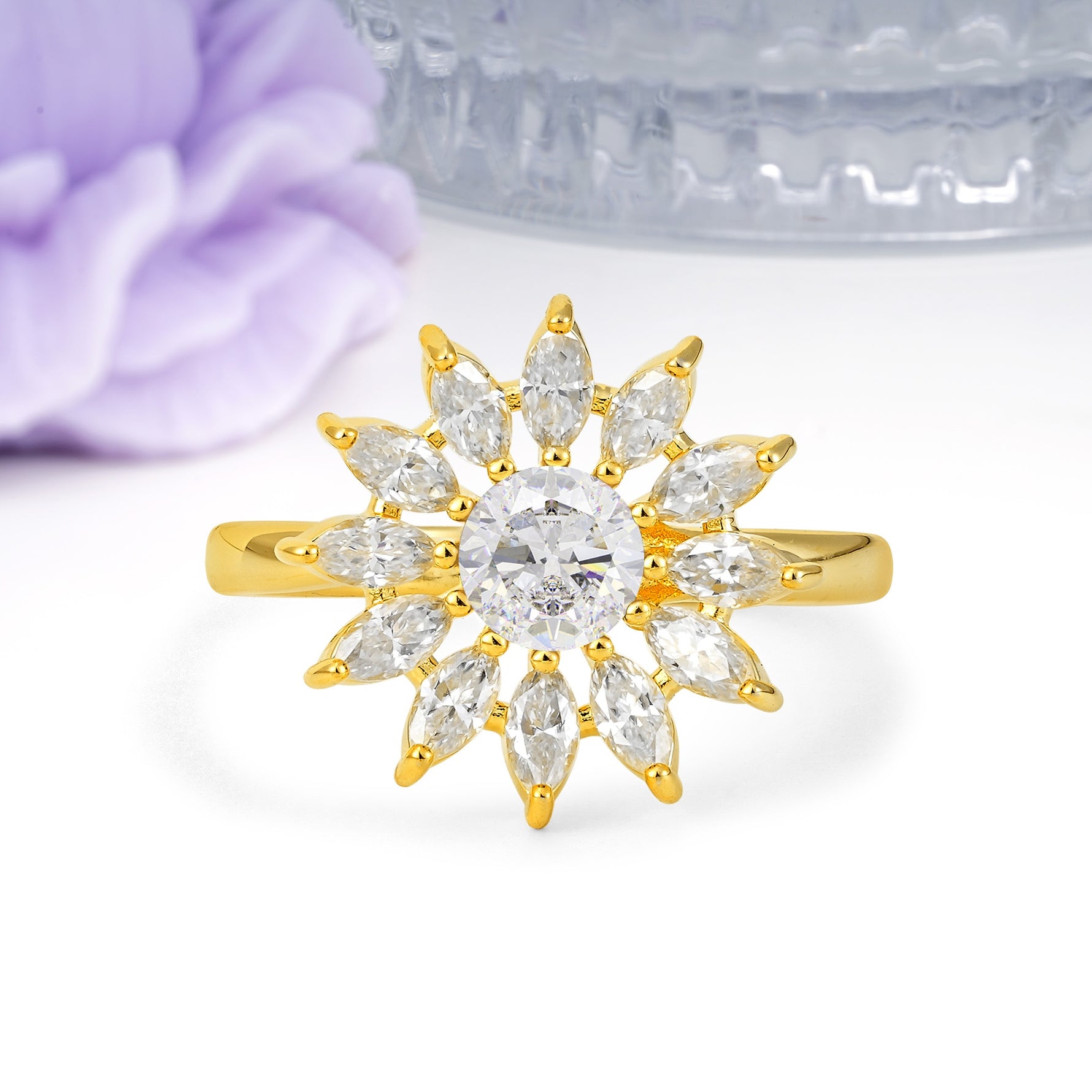 Luxurious Classic Flower-Shaped 12-Prong Round Cut Moissanite Engagement Ring - Additional view