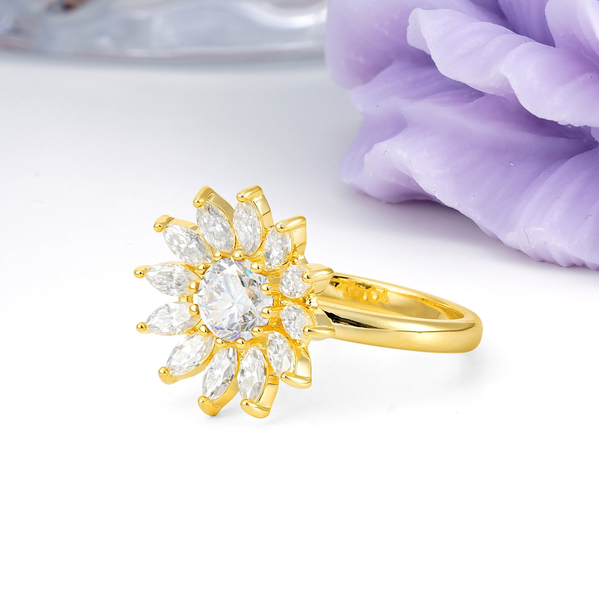 Luxurious Classic Flower-Shaped 12-Prong Round Cut Moissanite Engagement Ring - Additional view
