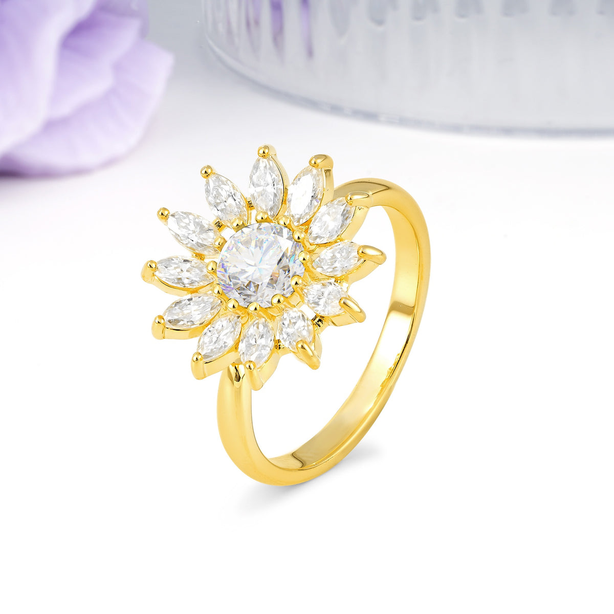 Luxurious Classic Flower-Shaped 12-Prong Round Cut Moissanite Engagement Ring - Additional view