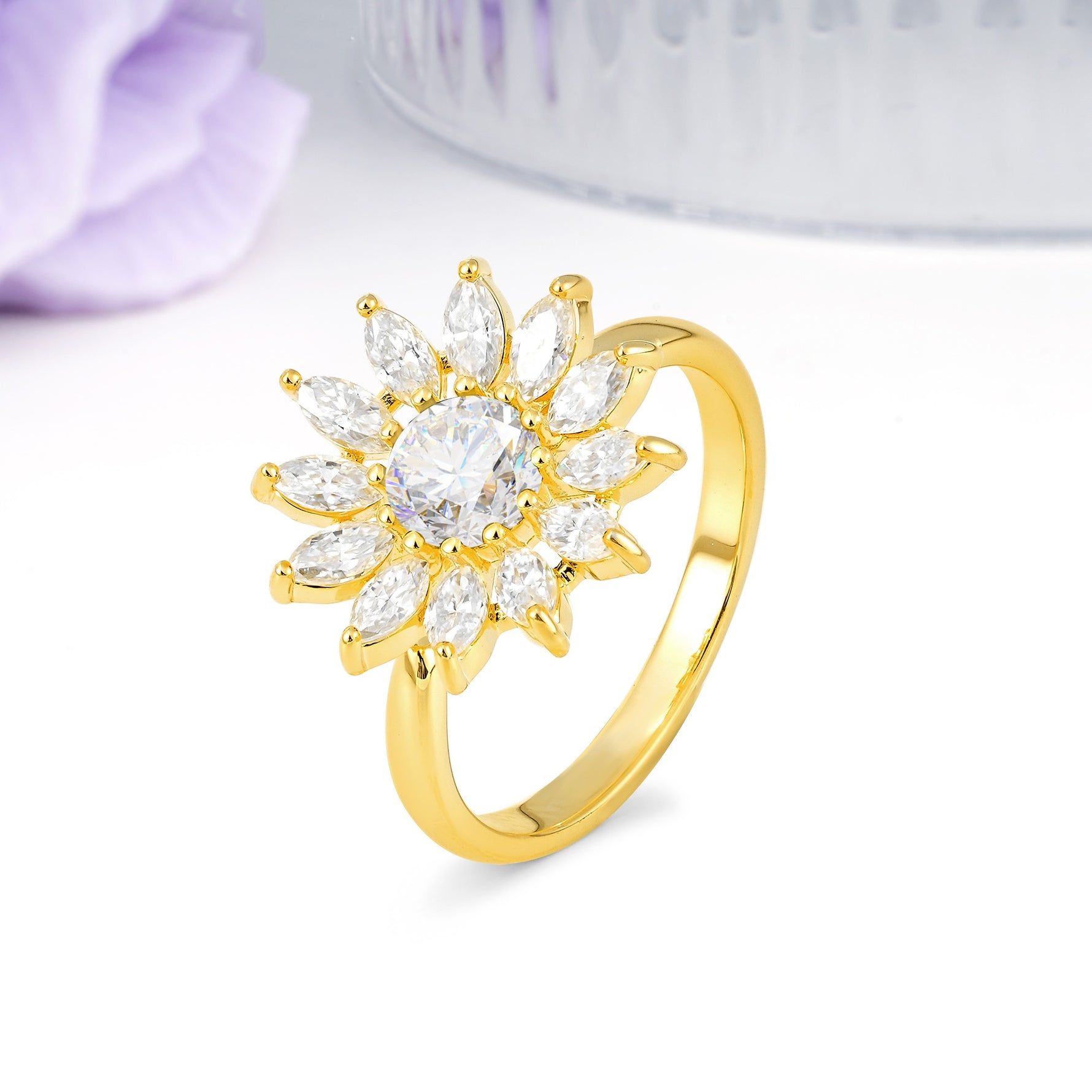 Luxurious Classic Flower-Shaped 12-Prong Round Cut Moissanite Engagement Ring - Additional view