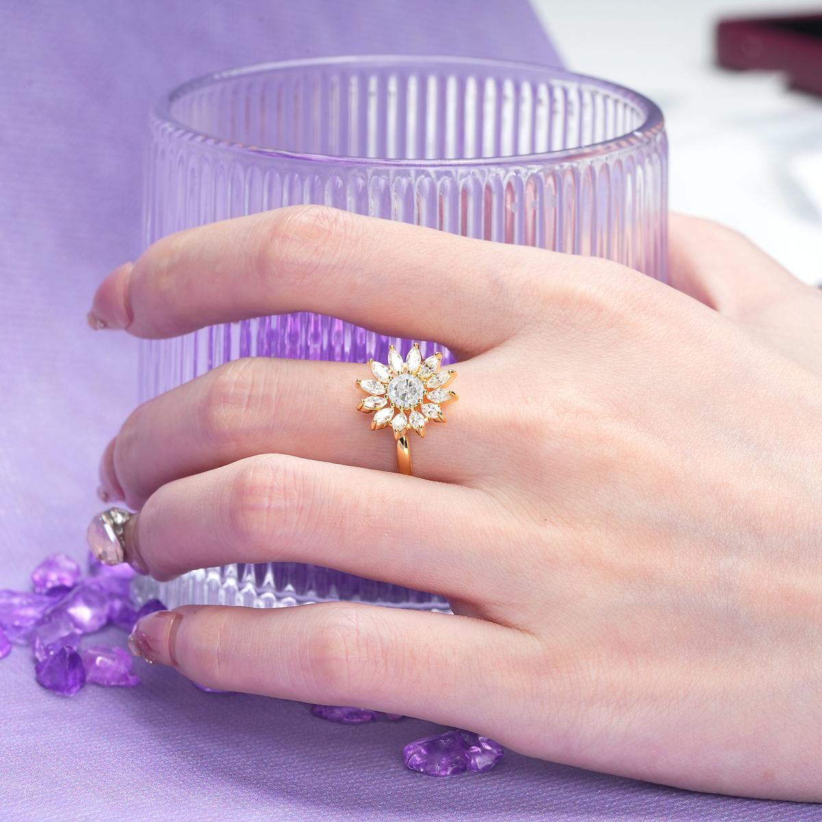 Luxurious Classic Flower-Shaped 12-Prong Round Cut Moissanite Engagement Ring