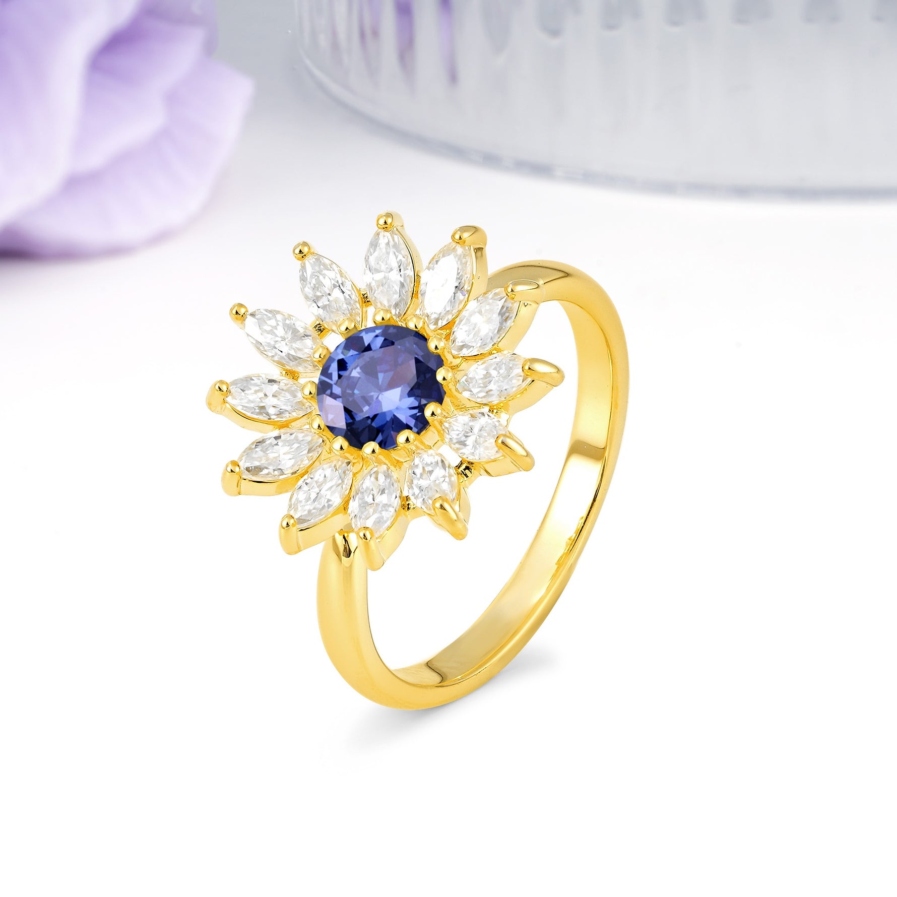 Luxurious Classic Flower-Shaped 12-Prong Round Cut Tanzanite Engagement Ring - Additional view