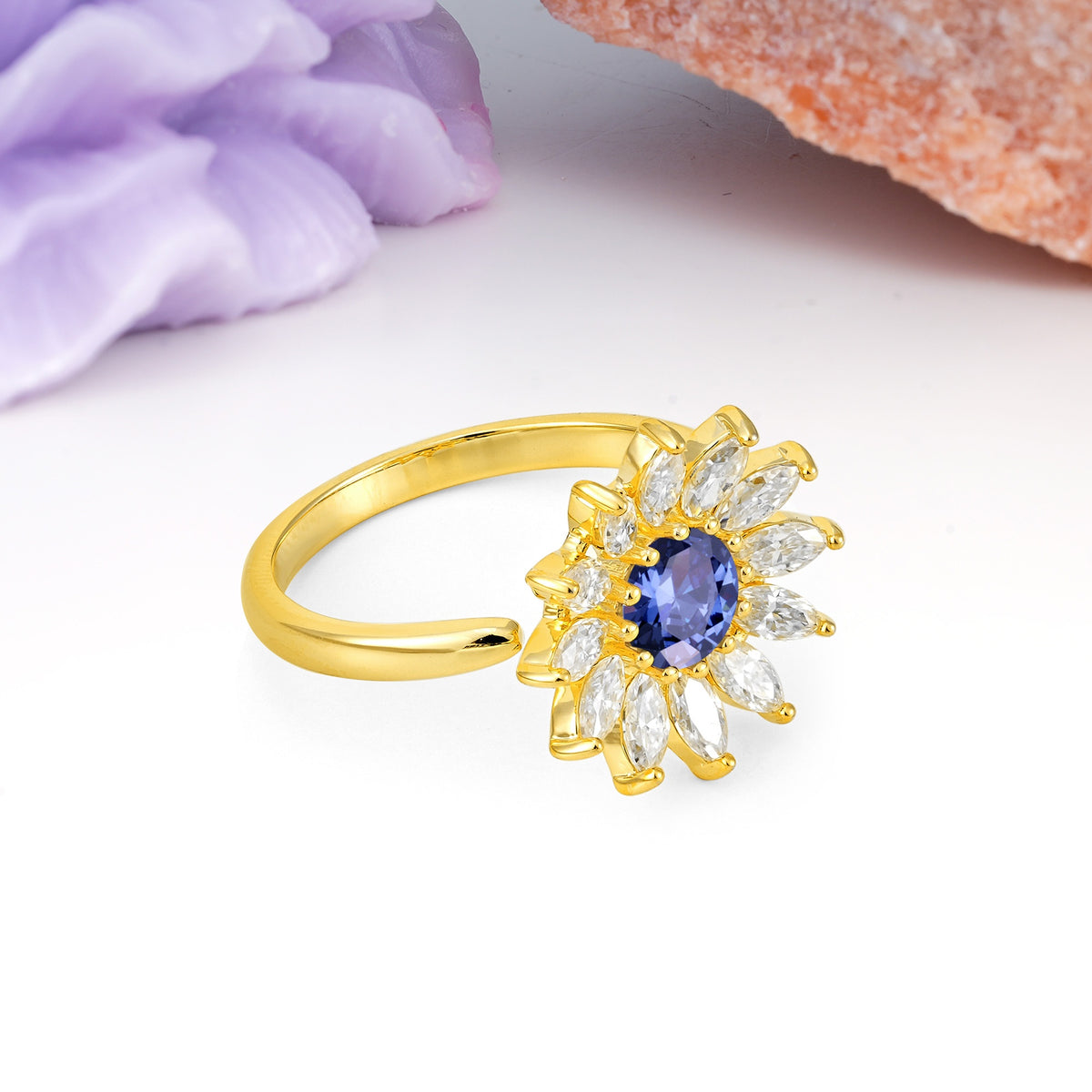 Luxurious Classic Flower-Shaped 12-Prong Round Cut Tanzanite Engagement Ring - Additional view