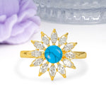 Luxurious Classic Flower-Shaped 12-Prong Round Cut Turquoise Engagement Ring - Additional view