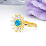 Luxurious Classic Flower-Shaped 12-Prong Round Cut Turquoise Engagement Ring - Additional view
