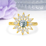 Luxurious Classic Flower-Shaped 12-Prong Round Cut Moss Agate Engagement Ring - Additional view