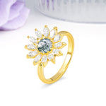 Luxurious Classic Flower-Shaped 12-Prong Round Cut Moss Agate Engagement Ring - Additional view