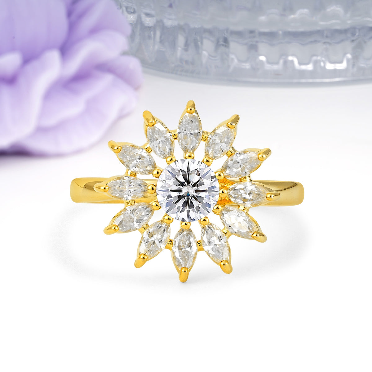 Luxurious Classic Flower-Shaped 12-Prong Round Cut Lab Diamond Engagement Ring - Additional view
