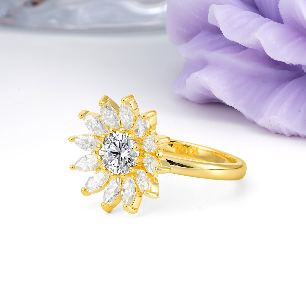 Luxurious Classic Flower-Shaped 12-Prong Round Cut Lab Diamond Engagement Ring - Additional view