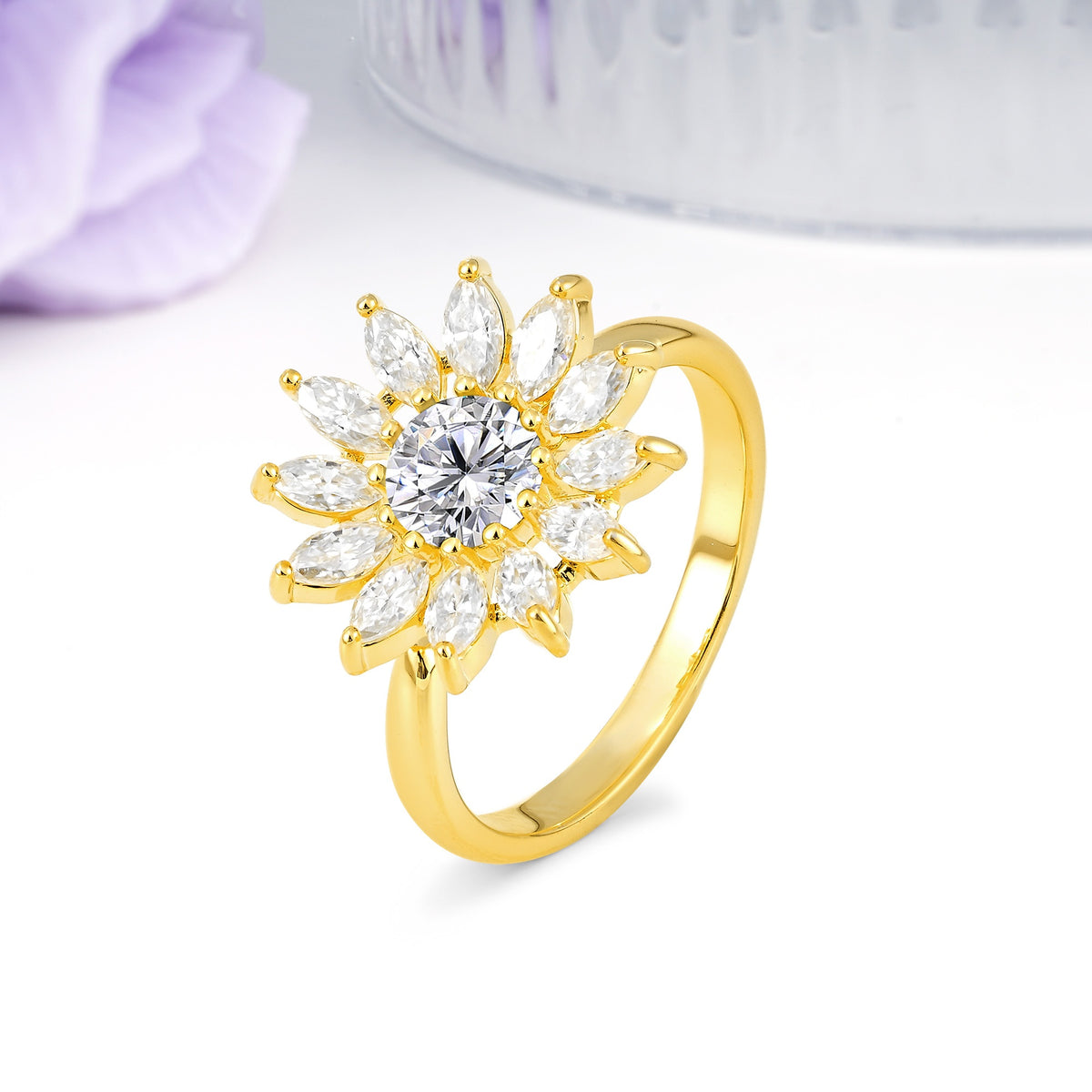 Luxurious Classic Flower-Shaped 12-Prong Round Cut Lab Diamond Engagement Ring - Additional view