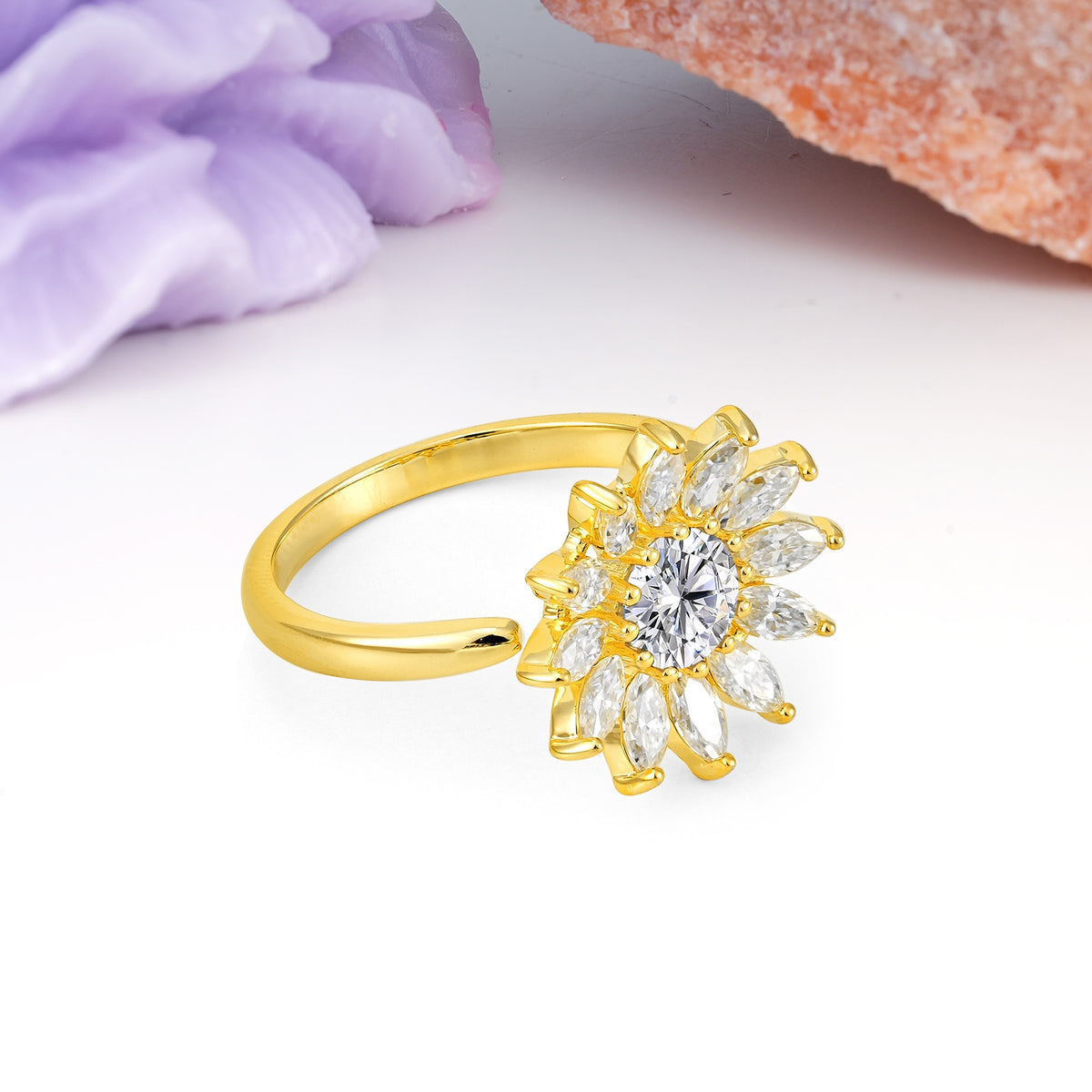 Luxurious Classic Flower-Shaped 12-Prong Round Cut Lab Diamond Engagement Ring - Additional view