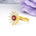 Luxurious Classic Flower-Shaped 12-Prong Round Cut Garnet Engagement Ring - Additional view