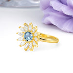 Luxurious Classic Flower-Shaped 12-Prong Round Cut Aquamarine Engagement Ring - Additional view