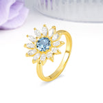 Luxurious Classic Flower-Shaped 12-Prong Round Cut Aquamarine Engagement Ring - Additional view