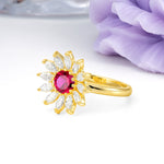 Luxurious Classic Flower-Shaped 12-Prong Round Cut Ruby Engagement Ring - Additional view