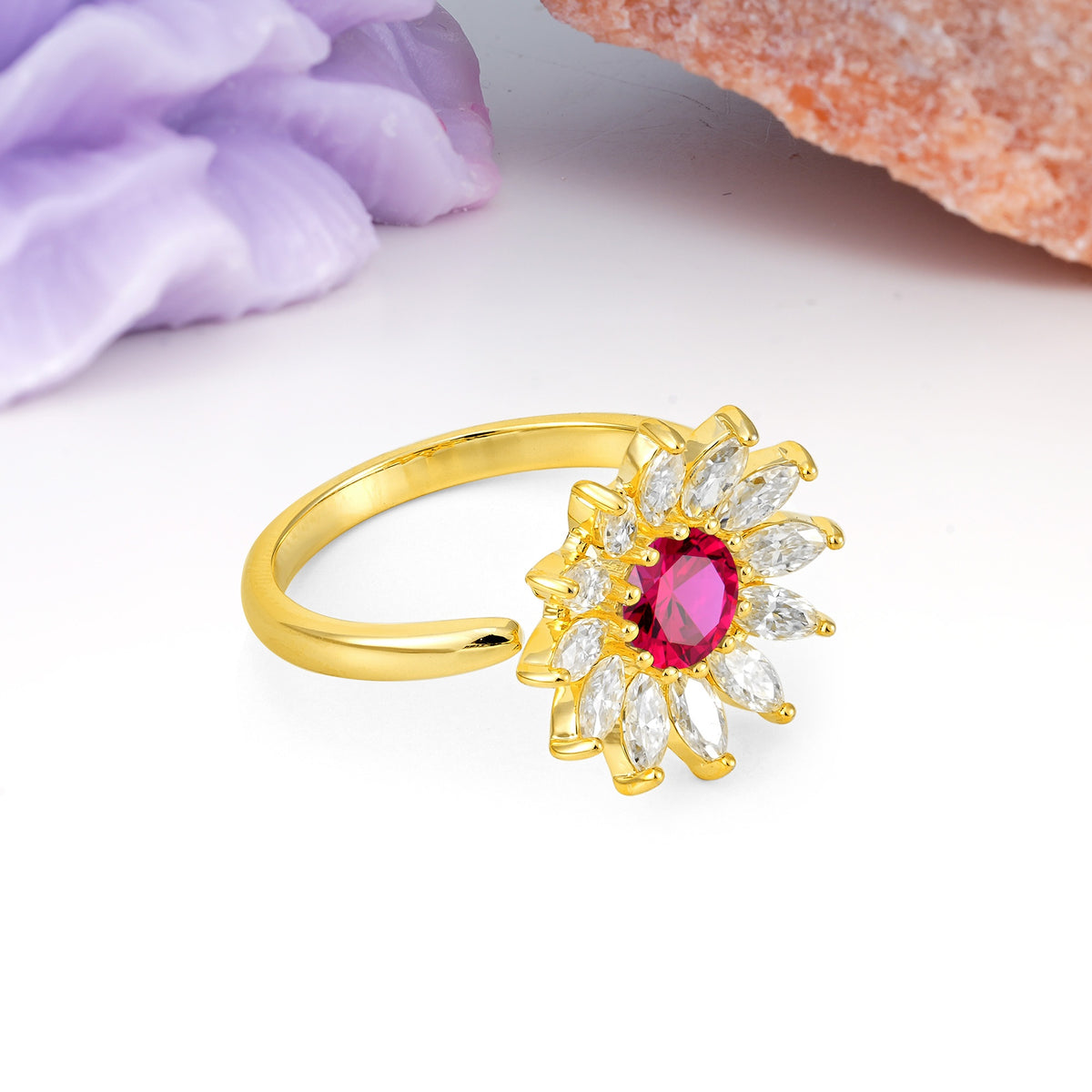 Luxurious Classic Flower-Shaped 12-Prong Round Cut Ruby Engagement Ring - Additional view