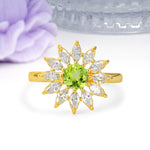 Luxurious Classic Flower-Shaped 12-Prong Round Cut Peridot Engagement Ring - Additional view