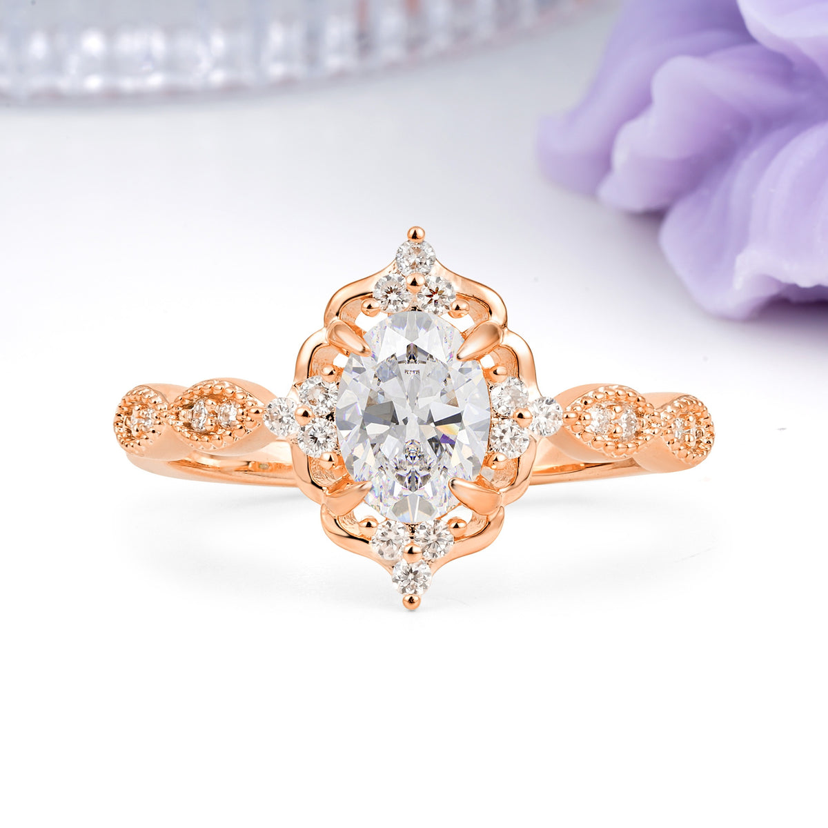 Luxurious Vintage 4-Prong Oval Cut Moissanite Engagement Ring - Additional view