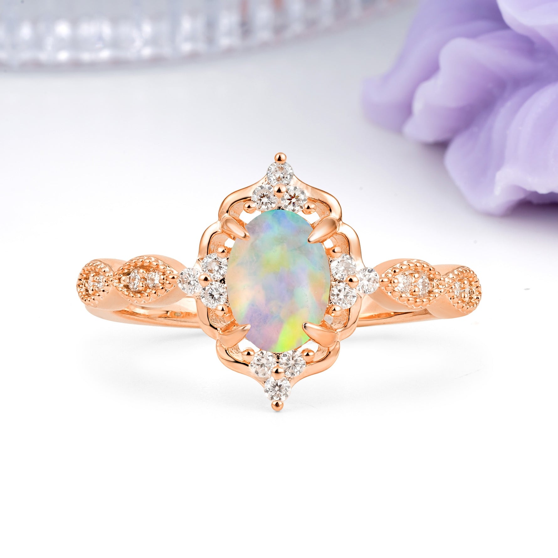 Luxurious Vintage 4-Prong Oval Cut Fire Opal Engagement Ring - Additional view