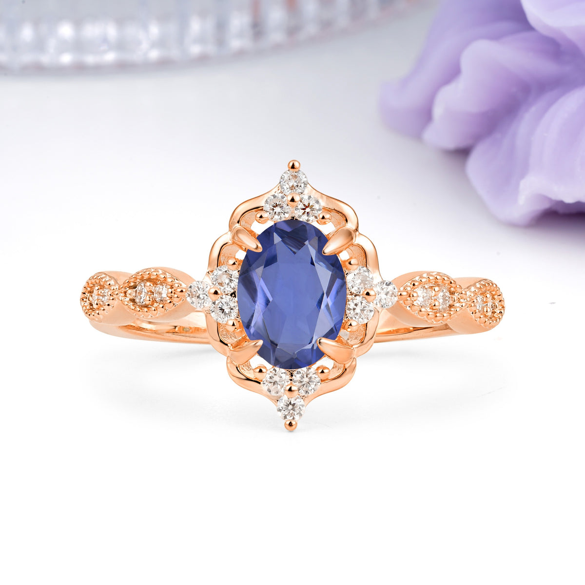 Luxurious Vintage 4-Prong Oval Cut Tanzanite Engagement Ring - Additional view