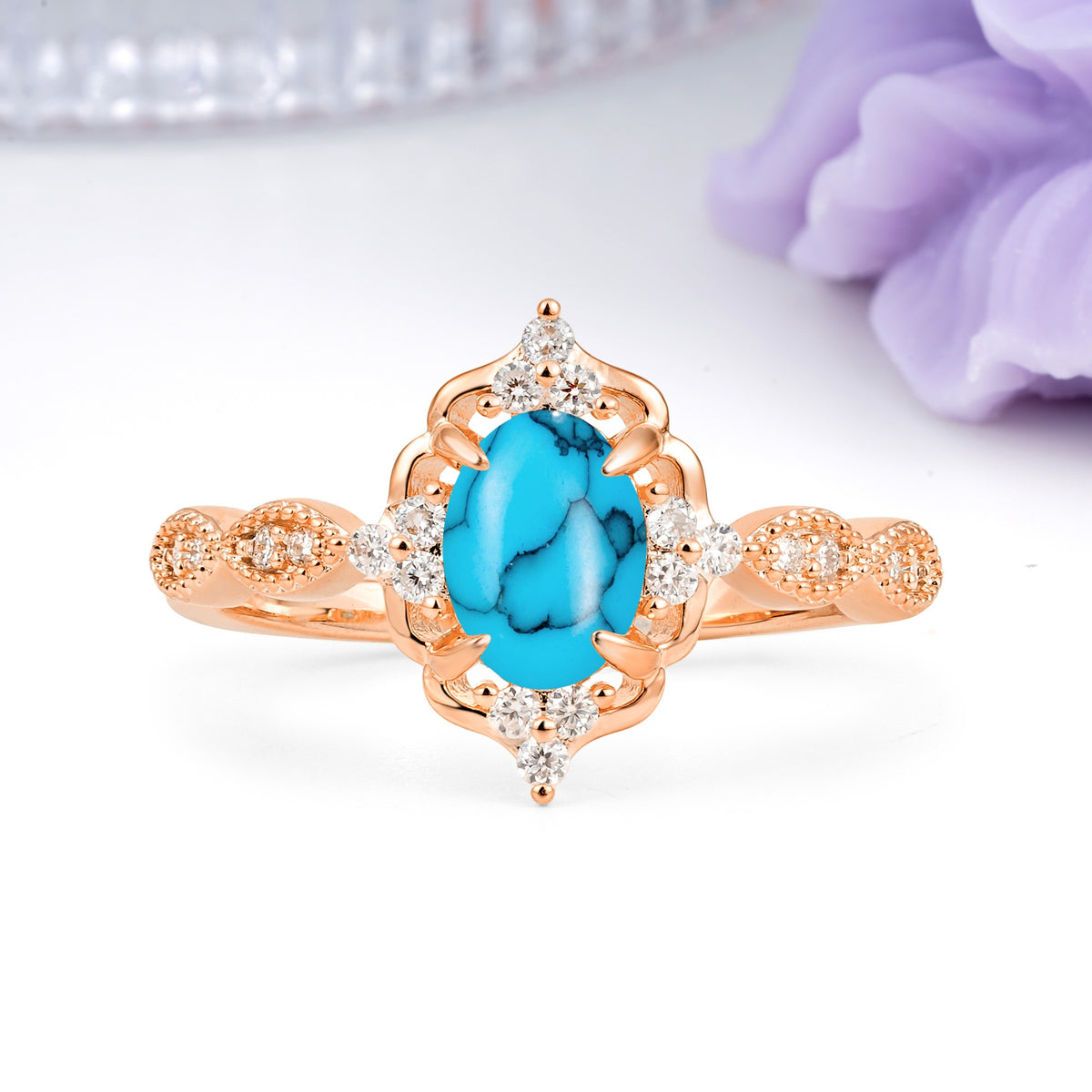 Luxurious Vintage 4-Prong Oval Cut Turquoise Engagement Ring - Additional view