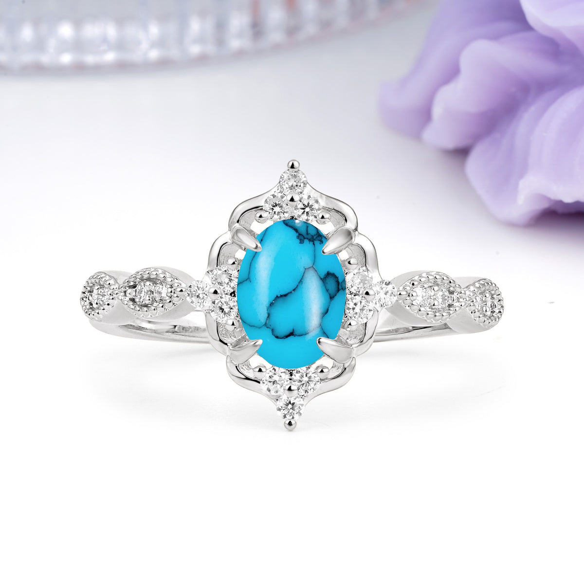 Luxurious Vintage 4-Prong Oval Cut Turquoise Engagement Ring - Additional view