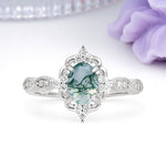 Luxurious Vintage 4-Prong Oval Cut Moss Agate Engagement Ring - Additional view