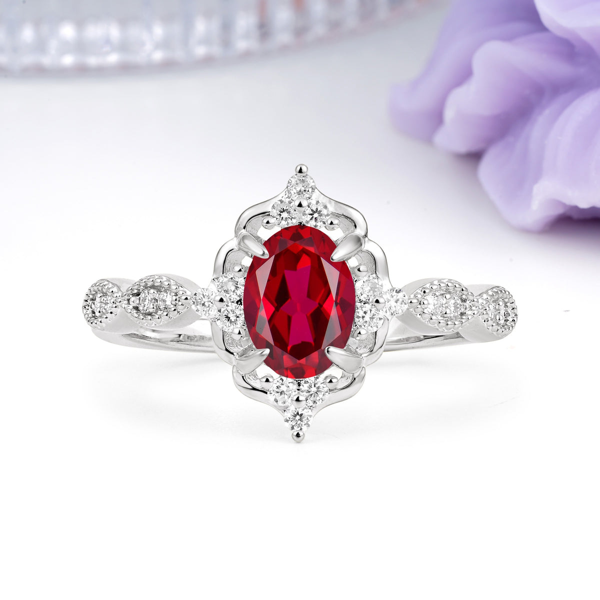 Luxurious Vintage 4-Prong Oval Cut Ruby Engagement Ring - Additional view