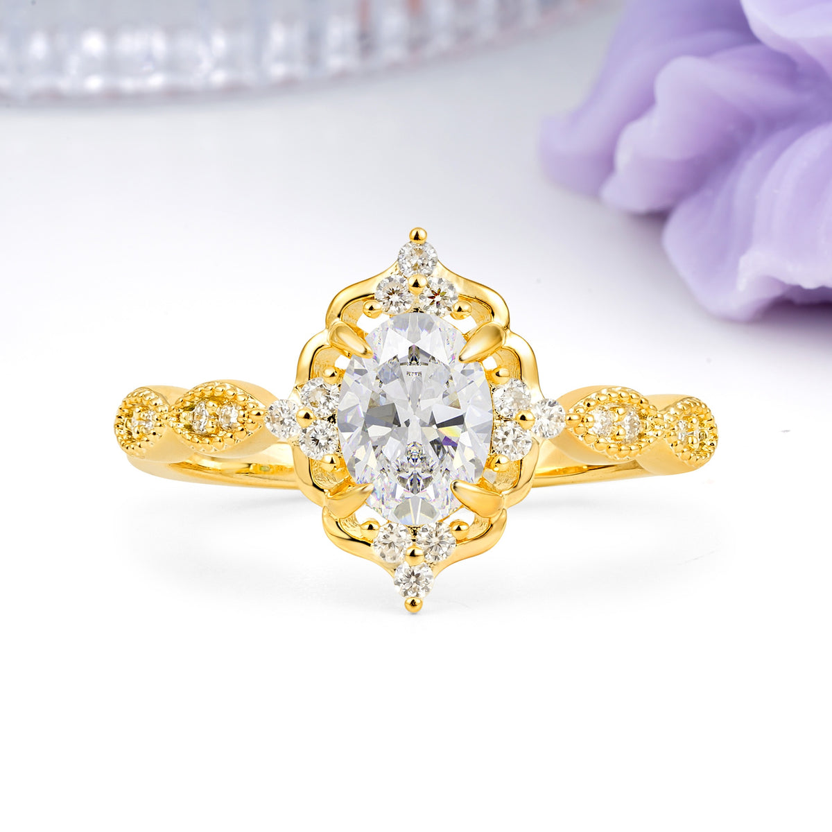 Luxurious Vintage 4-Prong Oval Cut Moissanite Engagement Ring - Additional view
