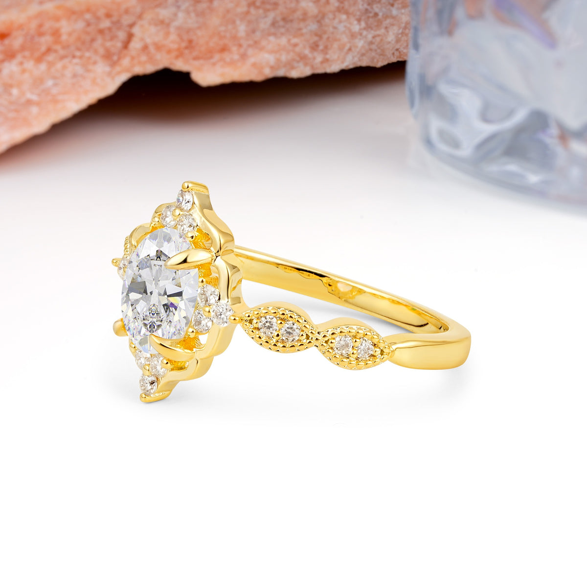 Luxurious Vintage 4-Prong Oval Cut Moissanite Engagement Ring - Additional view