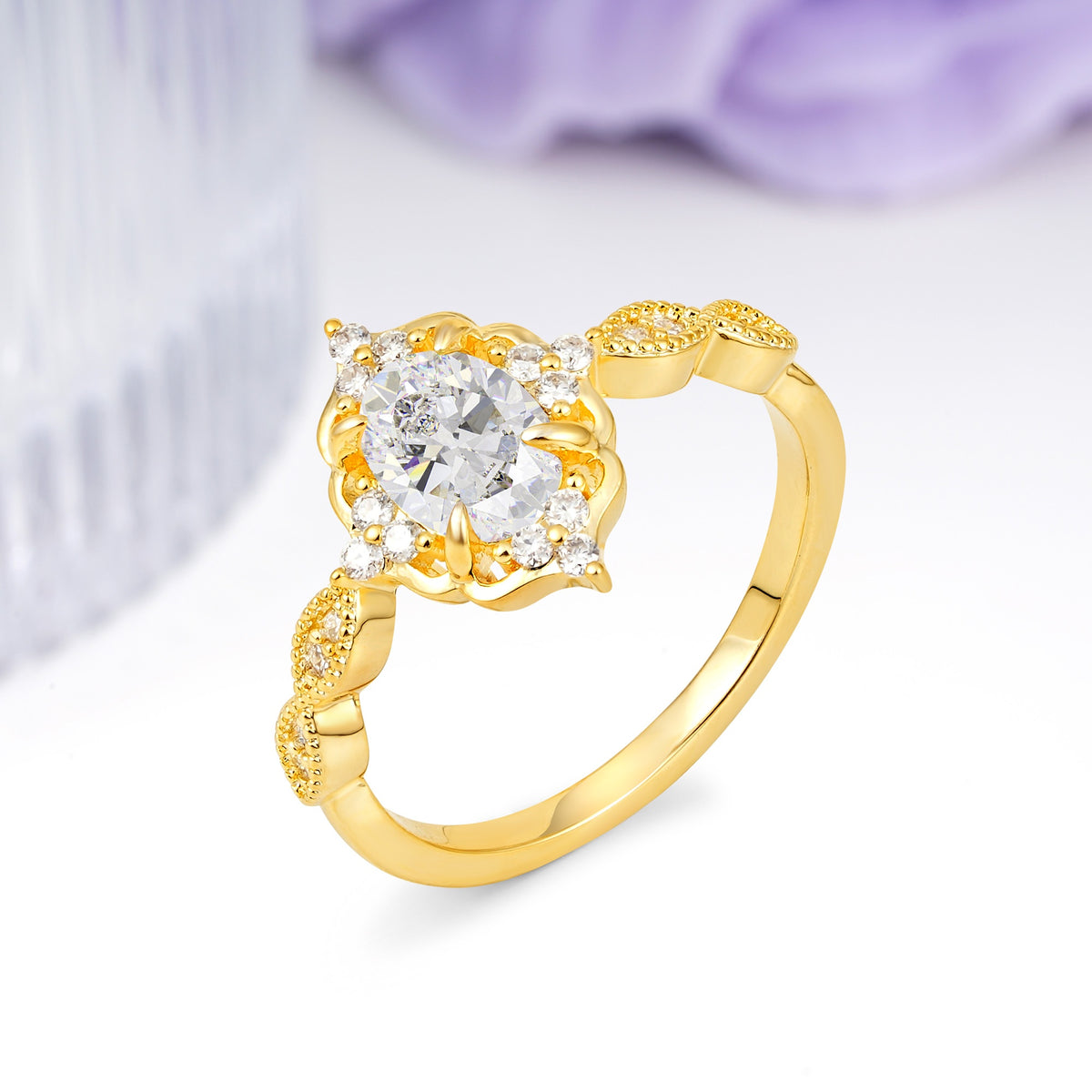Luxurious Vintage 4-Prong Oval Cut Moissanite Engagement Ring - Additional view