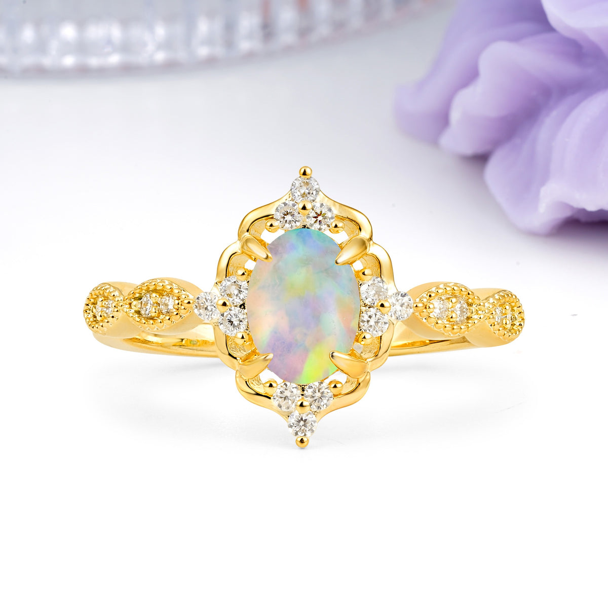 Luxurious Vintage 4-Prong Oval Cut Fire Opal Engagement Ring - Additional view