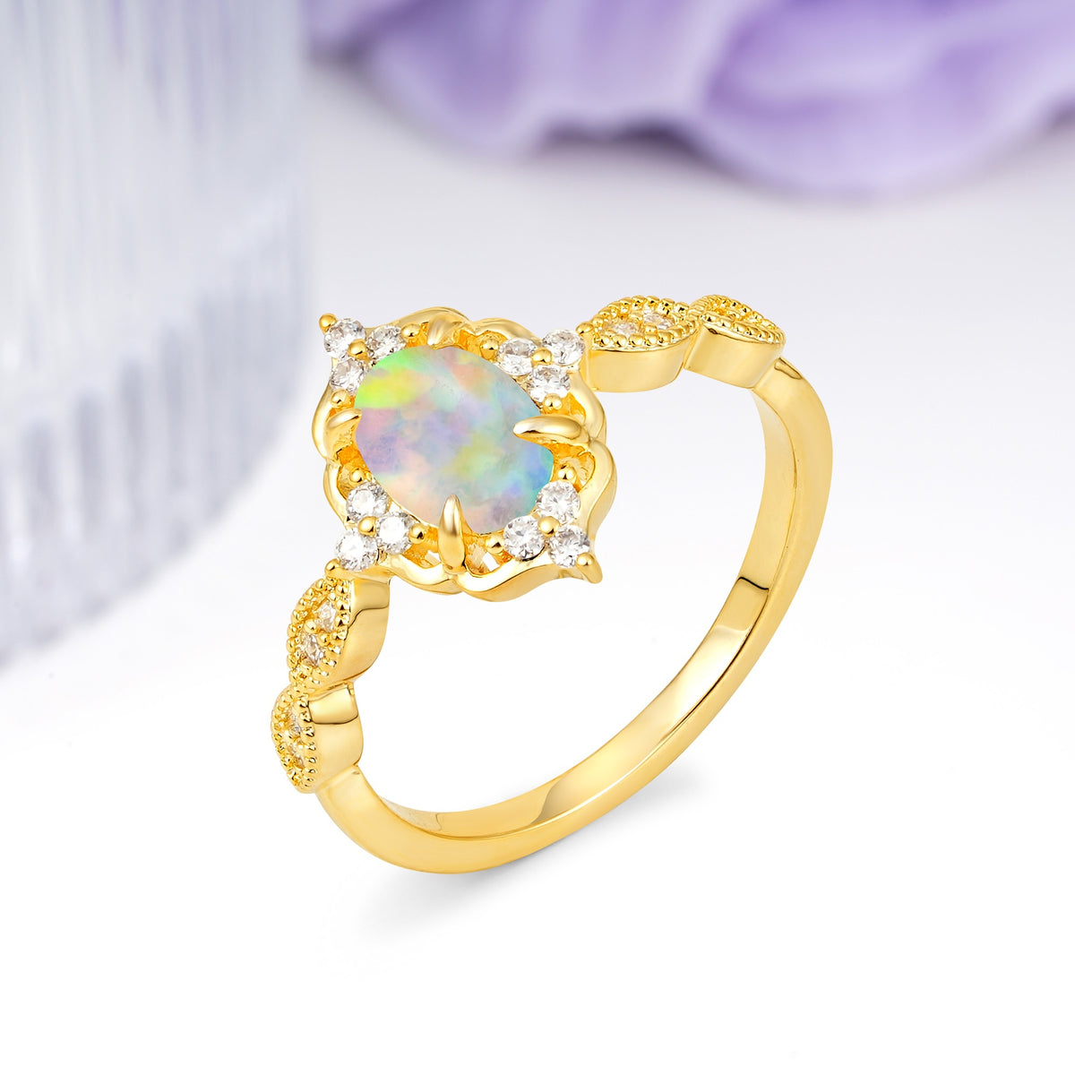 Luxurious Vintage 4-Prong Oval Cut Fire Opal Engagement Ring - Additional view